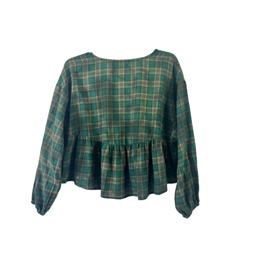 Chelsea & Violet Women's Green Plaid Flare Crop Top - Picture 2 of 7